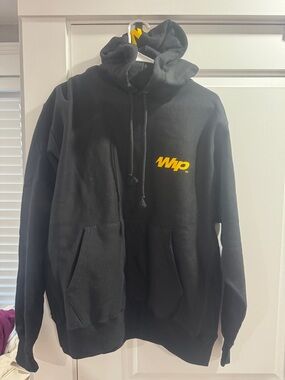 Champion Black Hoodie with Blue Logo Tag